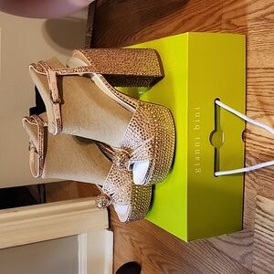 Gianni Bini Metallic Rhinestone Bow Platform Sandals
